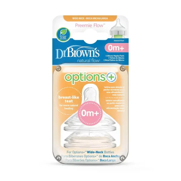 سر شیشه پهن +0 ماه نوزاد زودرس دکتر براون Dr Browns بسته 2 عددی