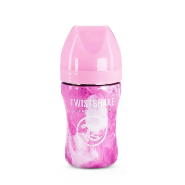 شیشه شیر استیل 260 میل تویست شیک Twistshake ماربل صورتی