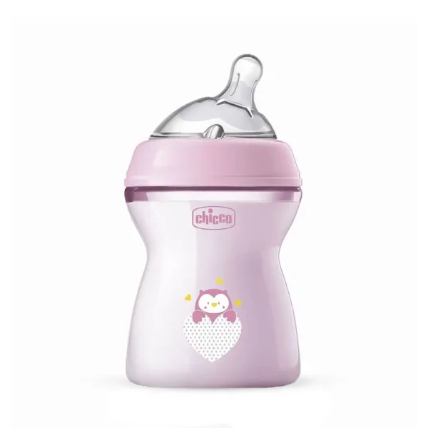 شیشه شیر نچرال فیلینگ جغد صورتی 250 میل چیکو Chicco