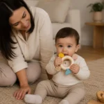 دندان گیر سیلیکونی با حلقه چوبی مدل چند رنگ روشن