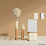 ست شیشه شور و نی شور سیلیکونی مدل Premium 4in1 رنگ نارنجی