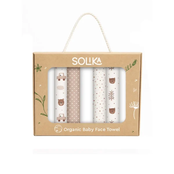 دستمال صورت نوزاد سلیکا وود Solika Wood تدی و ماشین بژ